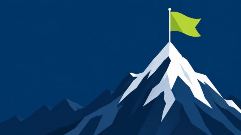 Hire a super IC illustration of a flag planted on an unclimbed mountain peak