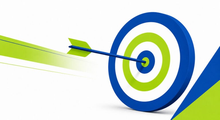 Arrow hitting bullseye illustrating retained vs contingency search precision
