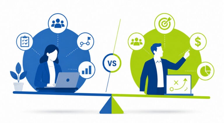 VP Product vs CPO illustration comparing execution and strategy roles on a balance scale
