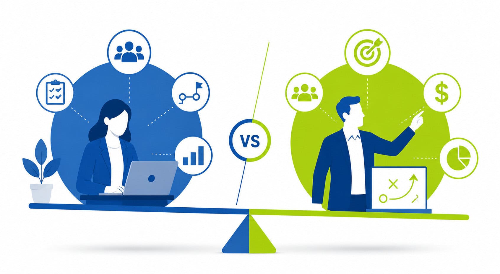 VP Product vs CPO illustration comparing execution and strategy roles on a balance scale